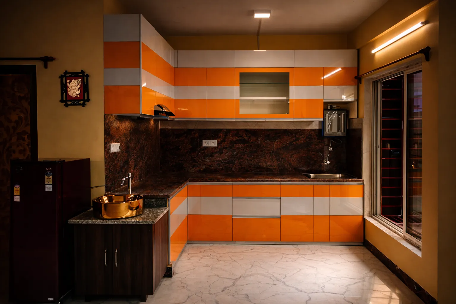 Top Orange Modular Kitchen Design in Nayabad